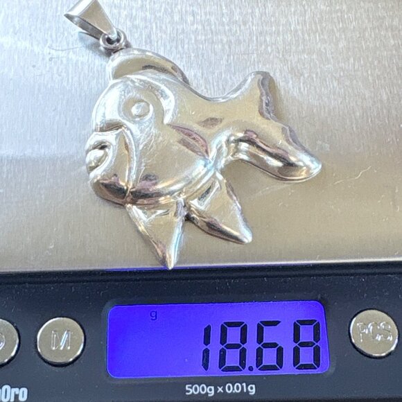 VTG Solid Sterling Silver 925 Whimsical Puffed Fish Pendant Size 2.5" Length - Picture 10 of 10